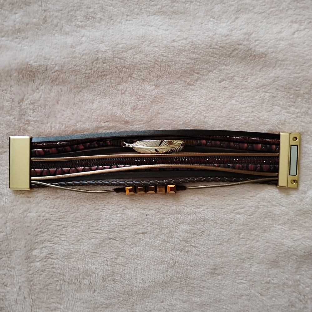 Brown Leather Bracelet with Gold Accents